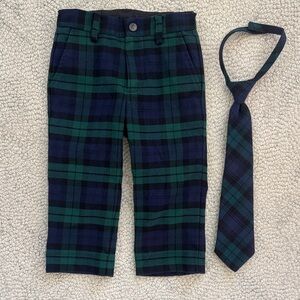 Janie & Jack Plaid Pants and Tie Set in Blue and Green